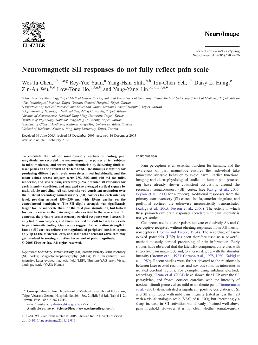 Neuromagnetic SII responses do not fully reflect pain scale