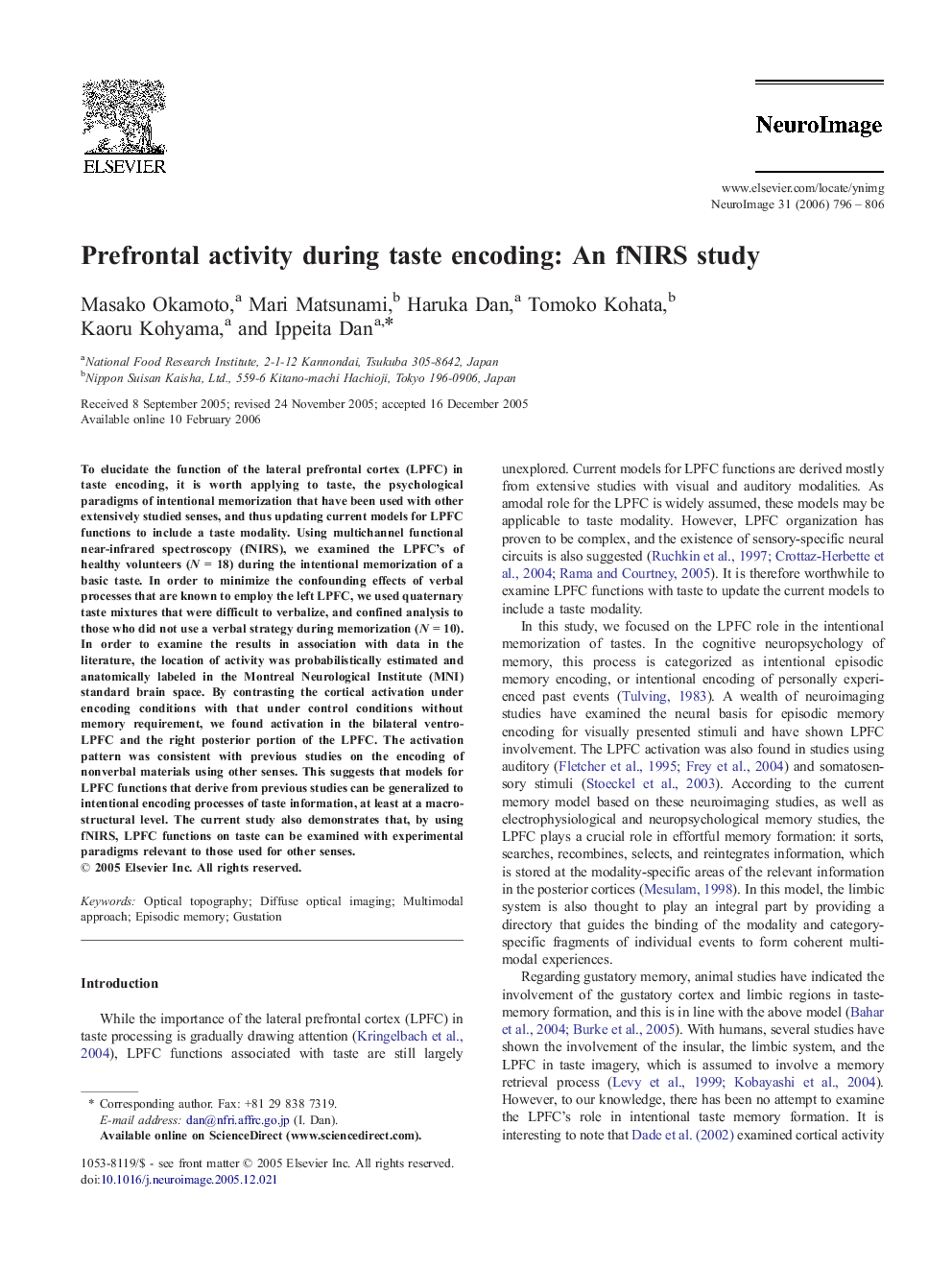 Prefrontal activity during taste encoding: An fNIRS study