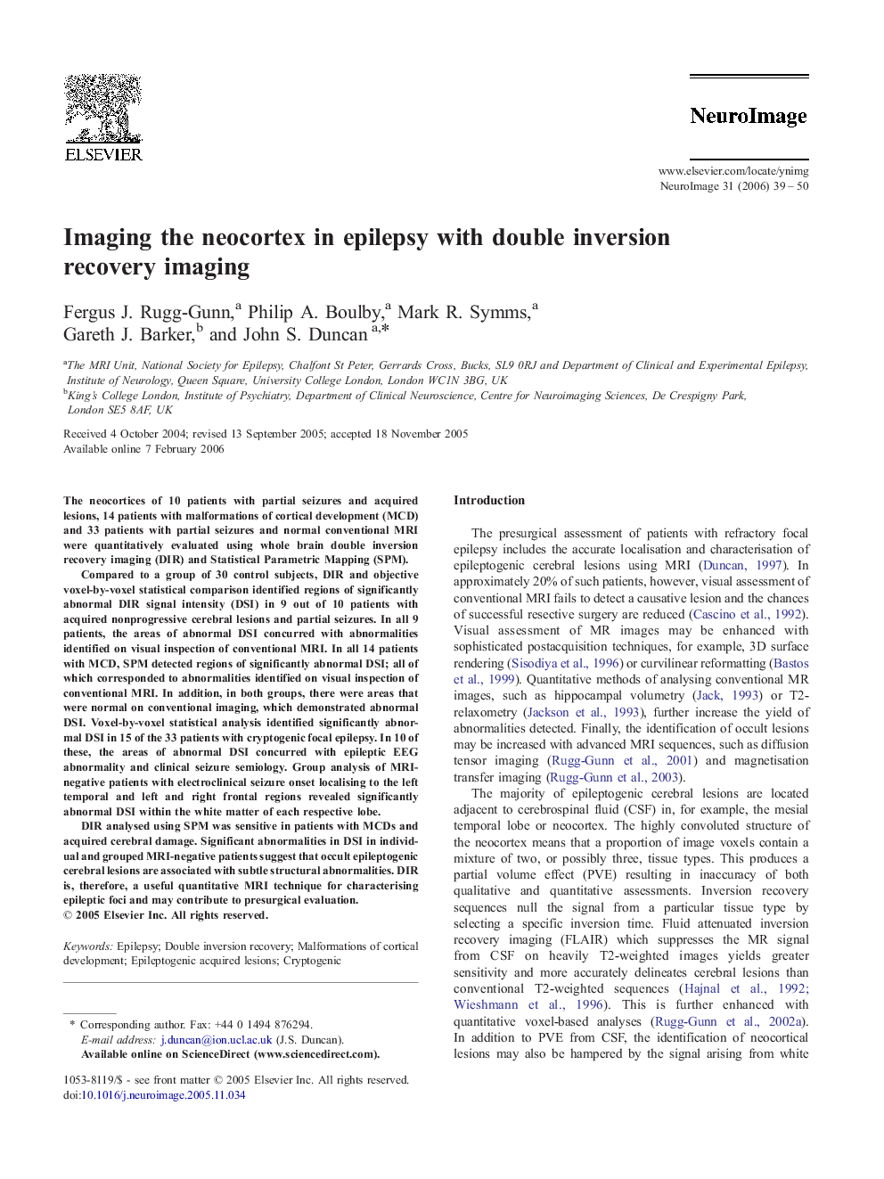 Imaging the neocortex in epilepsy with double inversion recovery imaging