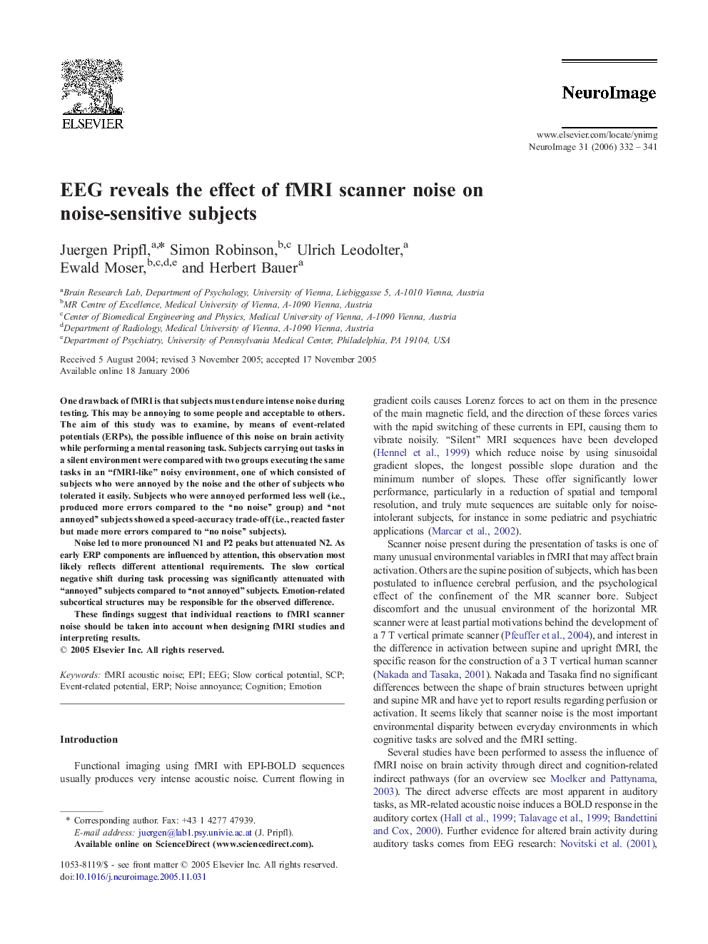 EEG reveals the effect of fMRI scanner noise on noise-sensitive subjects