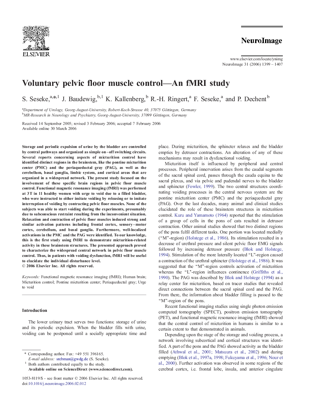 Voluntary pelvic floor muscle control—an fMRI study