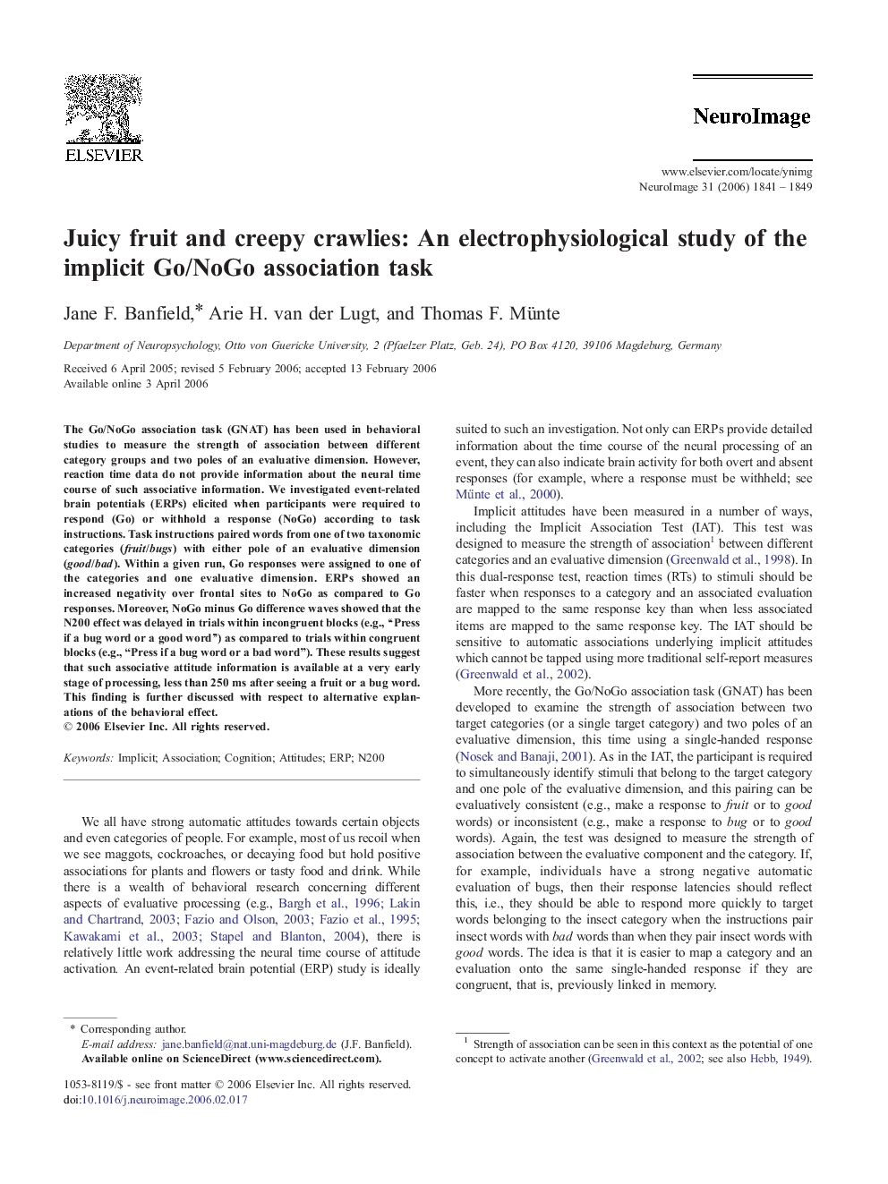 Juicy fruit and creepy crawlies: An electrophysiological study of the implicit Go/NoGo association task