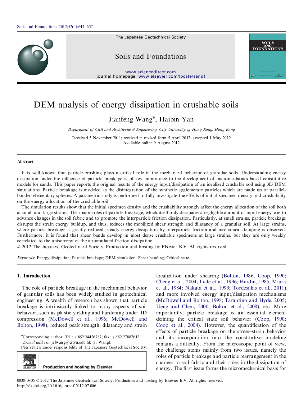 DEM analysis of energy dissipation in crushable soils 