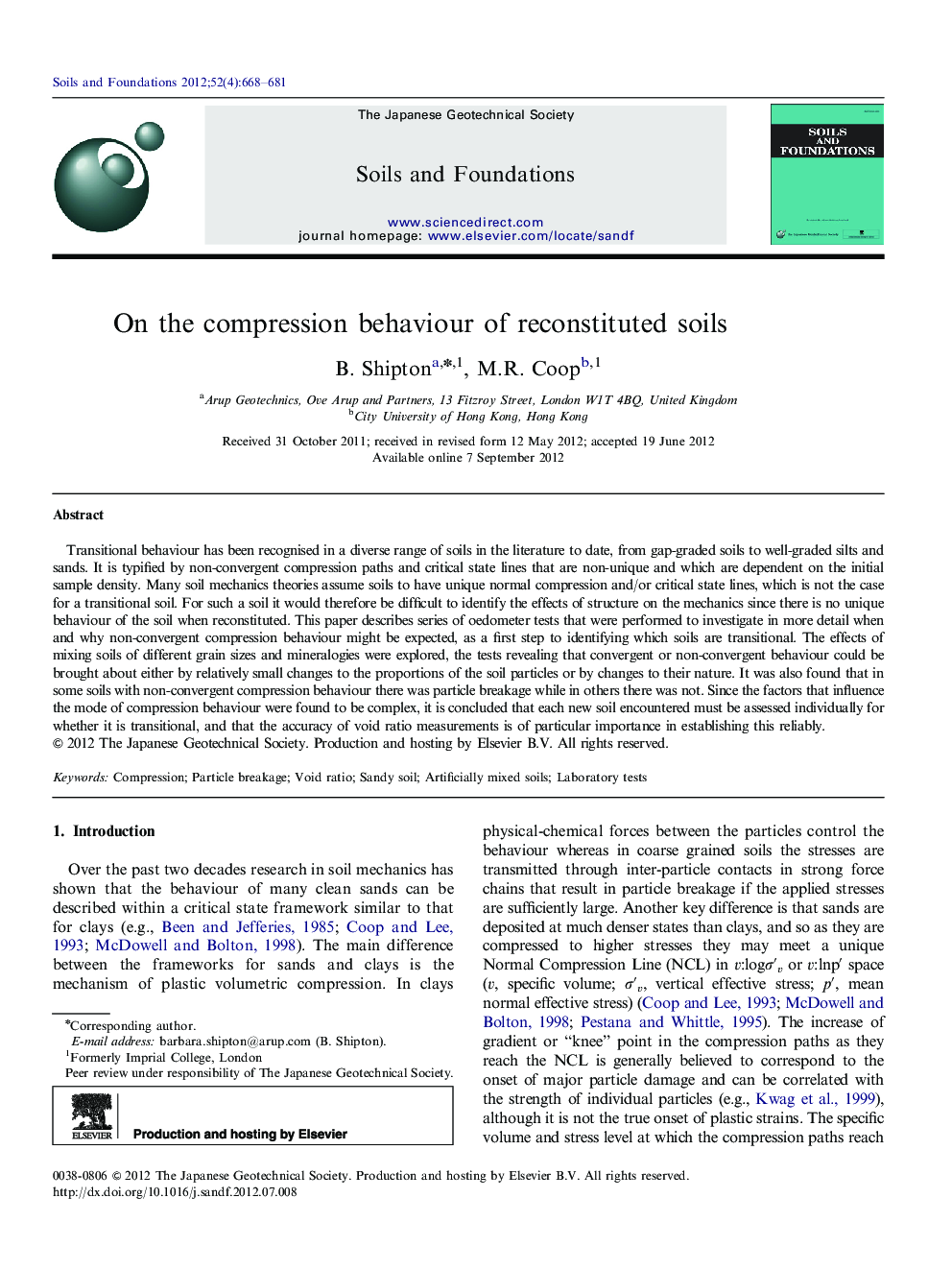 On the compression behaviour of reconstituted soils 