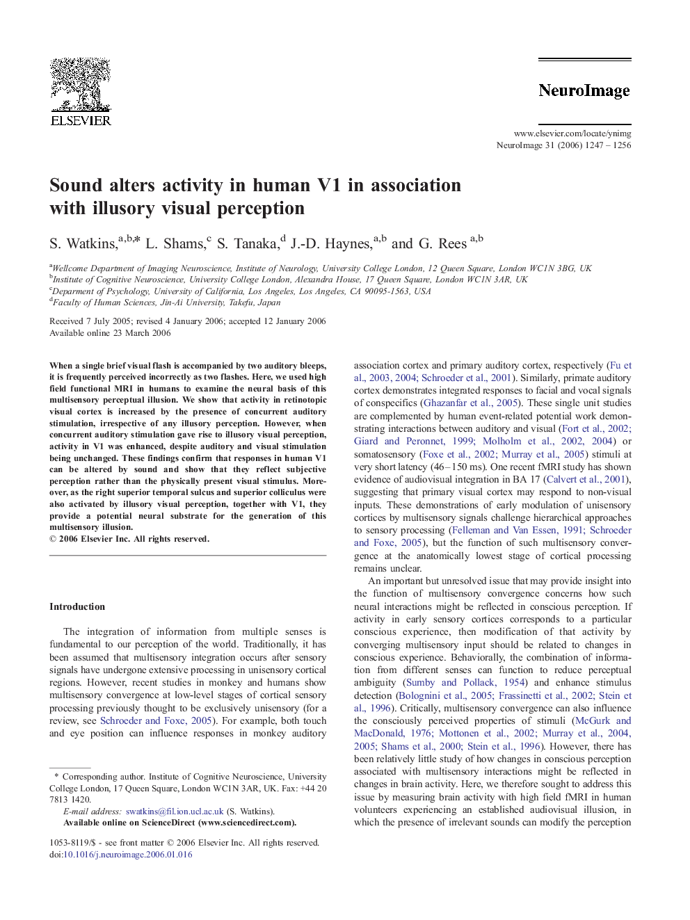 Sound alters activity in human V1 in association with illusory visual perception