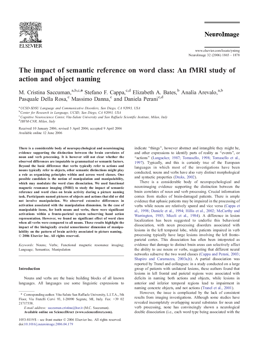 The impact of semantic reference on word class: An fMRI study of action and object naming