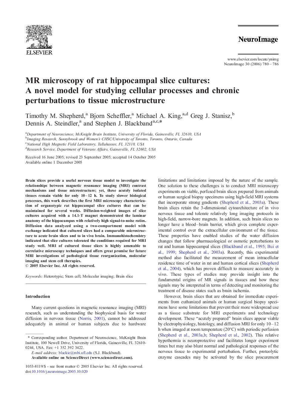 MR microscopy of rat hippocampal slice cultures: A novel model for studying cellular processes and chronic perturbations to tissue microstructure