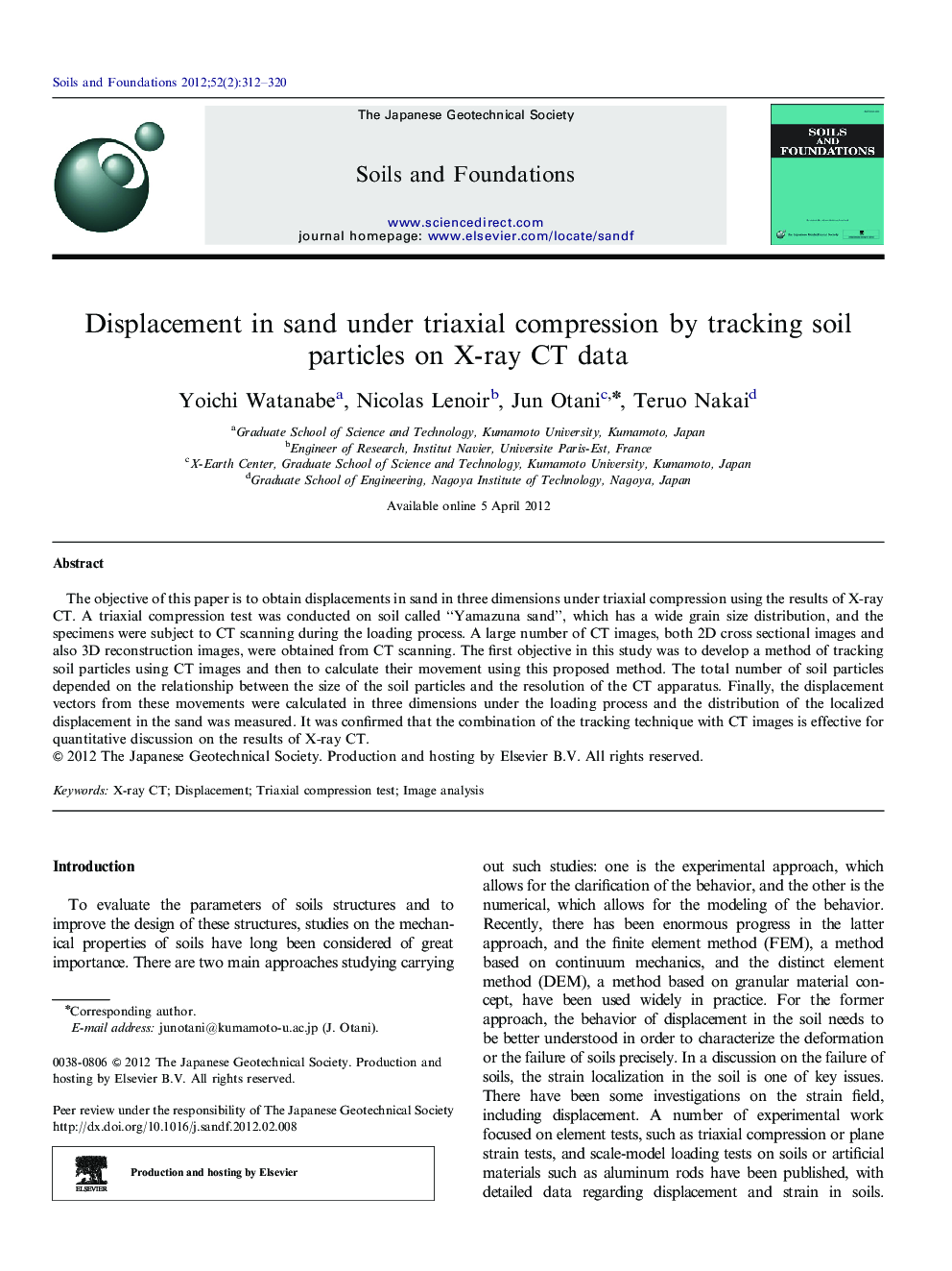 Displacement in sand under triaxial compression by tracking soil particles on X-ray CT data