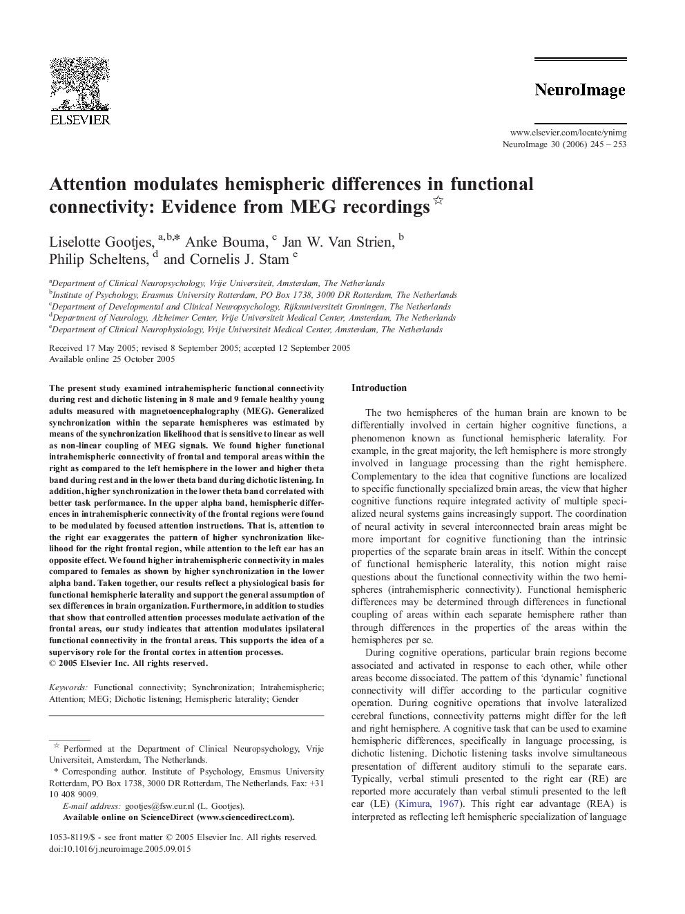 Attention modulates hemispheric differences in functional connectivity: Evidence from MEG recordings 