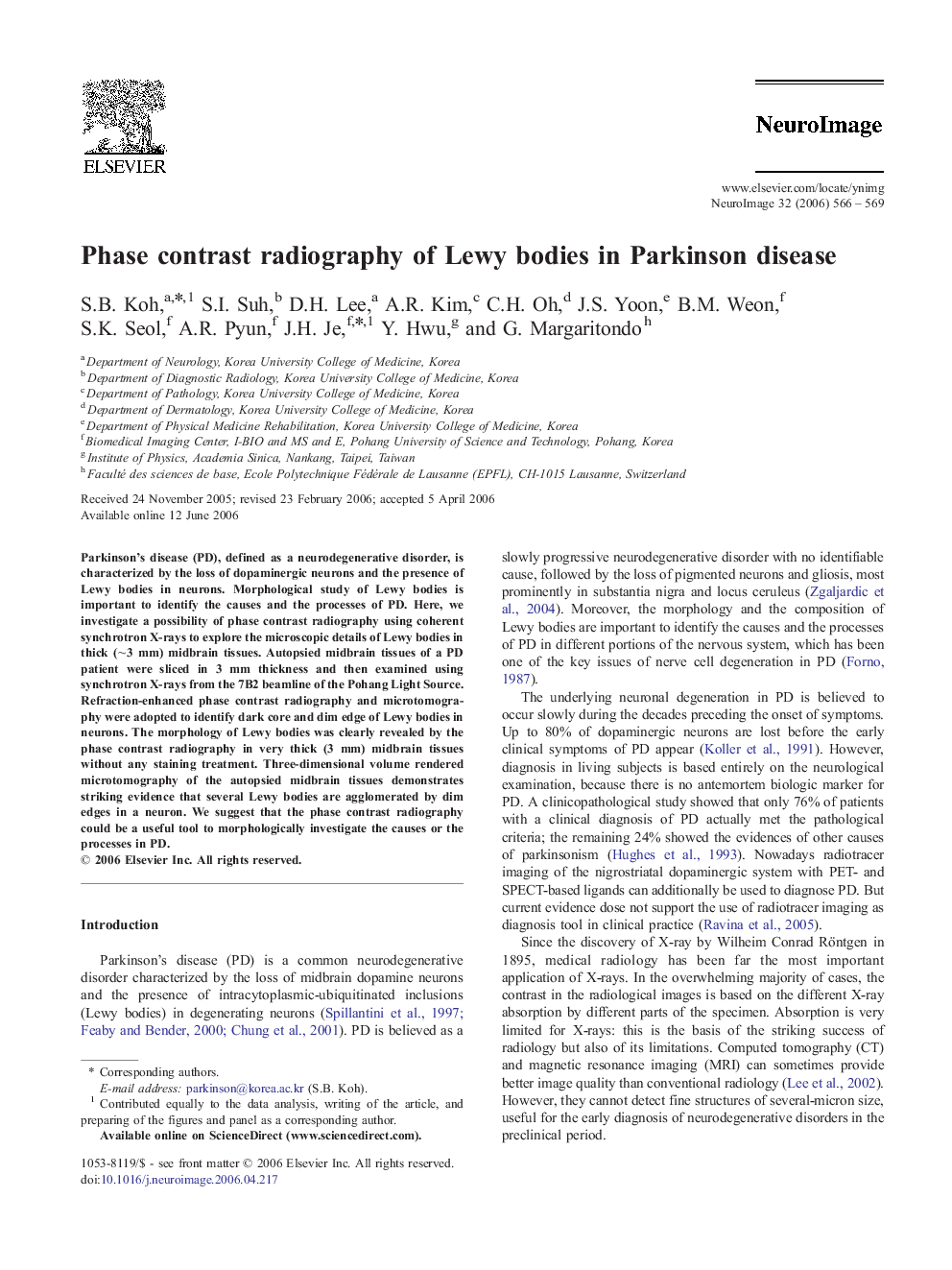 Phase contrast radiography of Lewy bodies in Parkinson disease