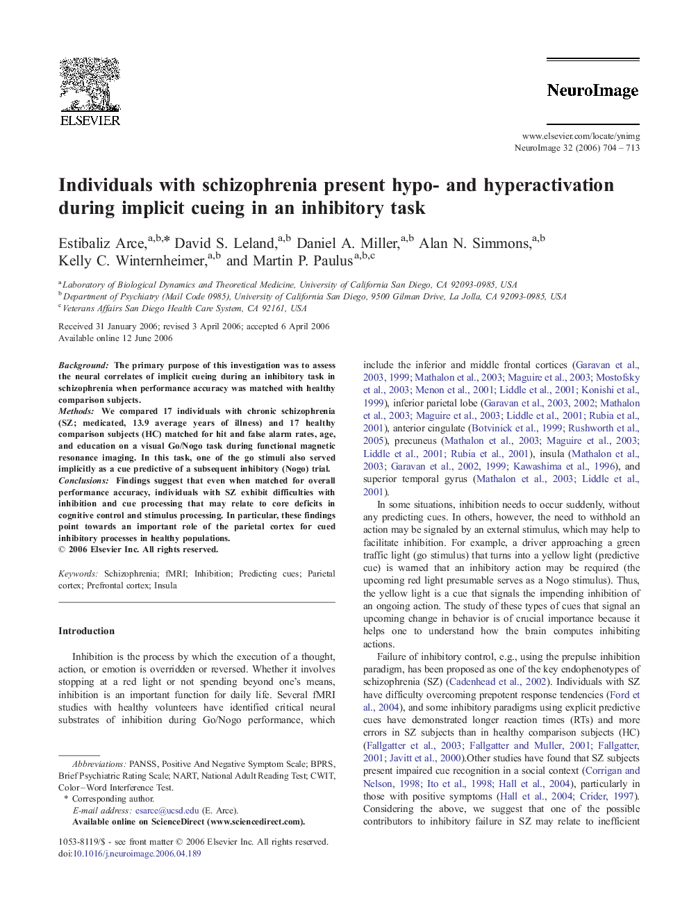 Individuals with schizophrenia present hypo- and hyperactivation during implicit cueing in an inhibitory task