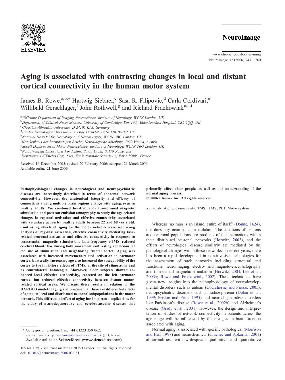 Aging is associated with contrasting changes in local and distant cortical connectivity in the human motor system