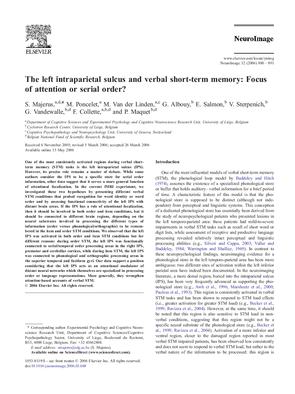 The left intraparietal sulcus and verbal short-term memory: Focus of attention or serial order?