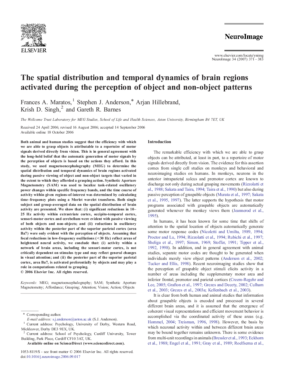 The spatial distribution and temporal dynamics of brain regions activated during the perception of object and non-object patterns