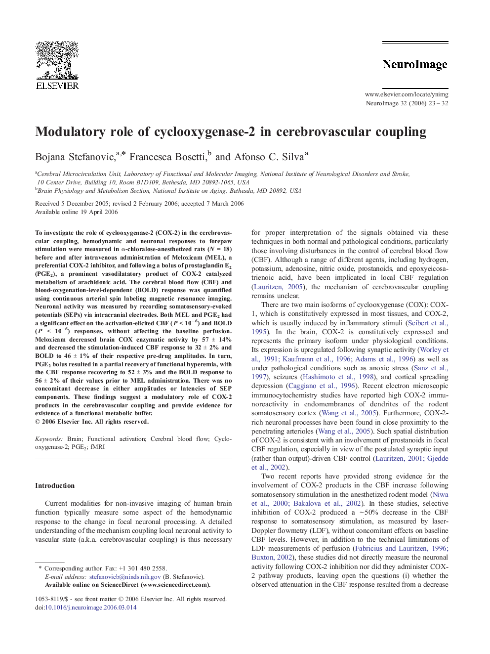 Modulatory role of cyclooxygenase-2 in cerebrovascular coupling