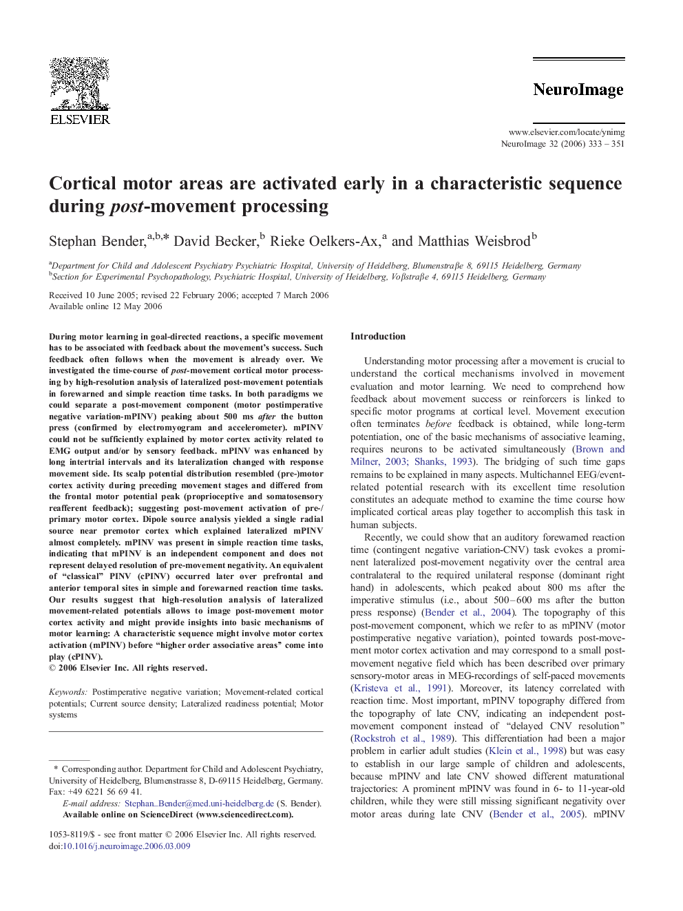 Cortical motor areas are activated early in a characteristic sequence during post-movement processing