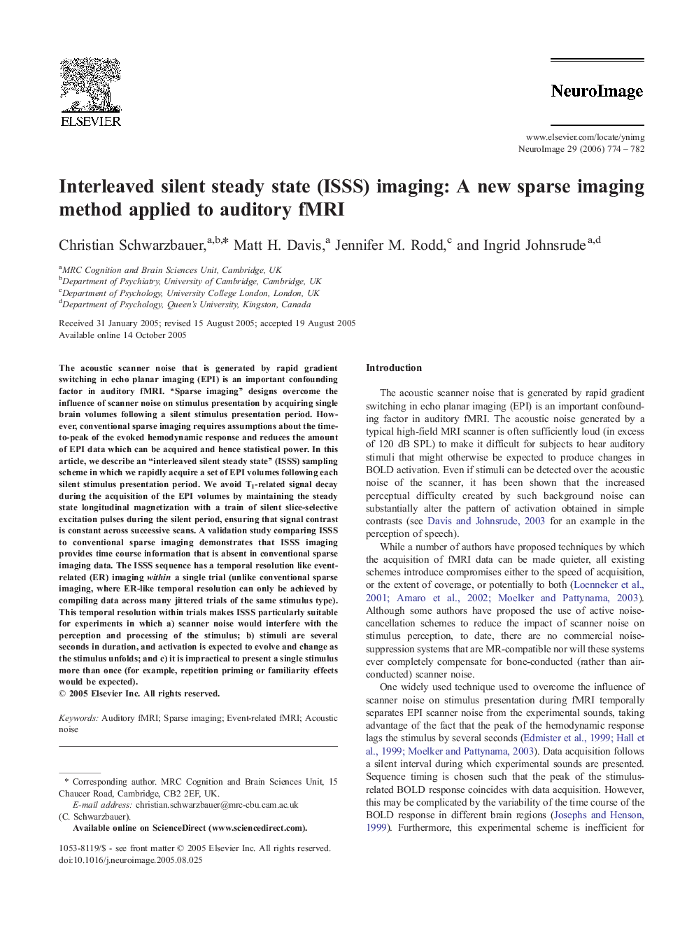 Interleaved silent steady state (ISSS) imaging: A new sparse imaging method applied to auditory fMRI