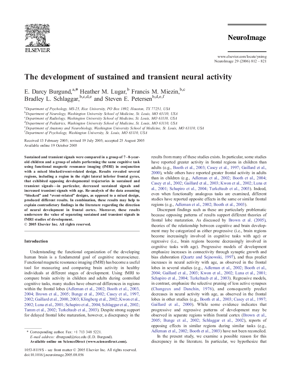 The development of sustained and transient neural activity