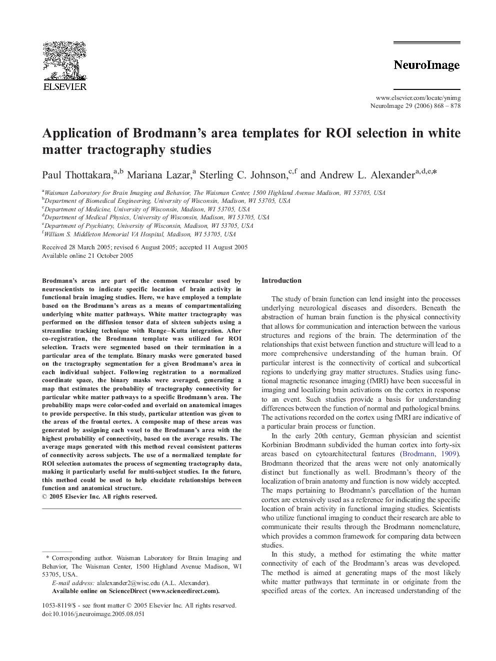 Application of Brodmann's area templates for ROI selection in white matter tractography studies