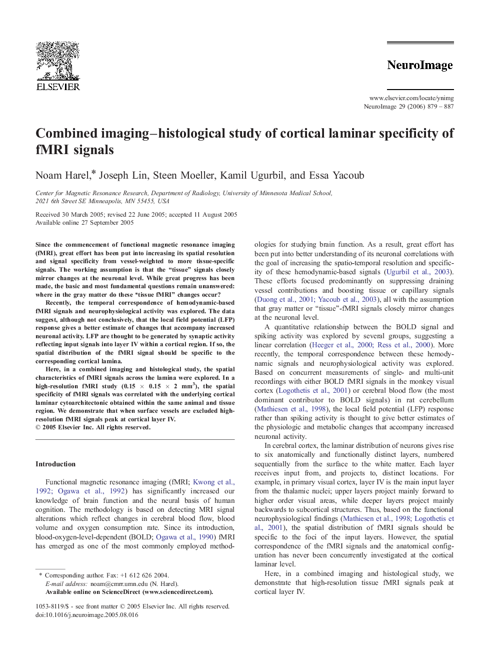 Combined imaging–histological study of cortical laminar specificity of fMRI signals