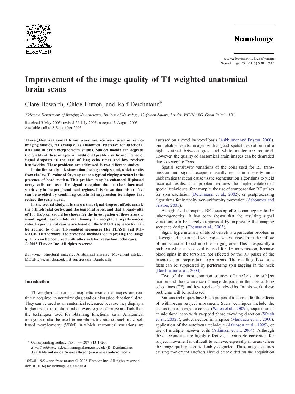 Improvement of the image quality of T1-weighted anatomical brain scans