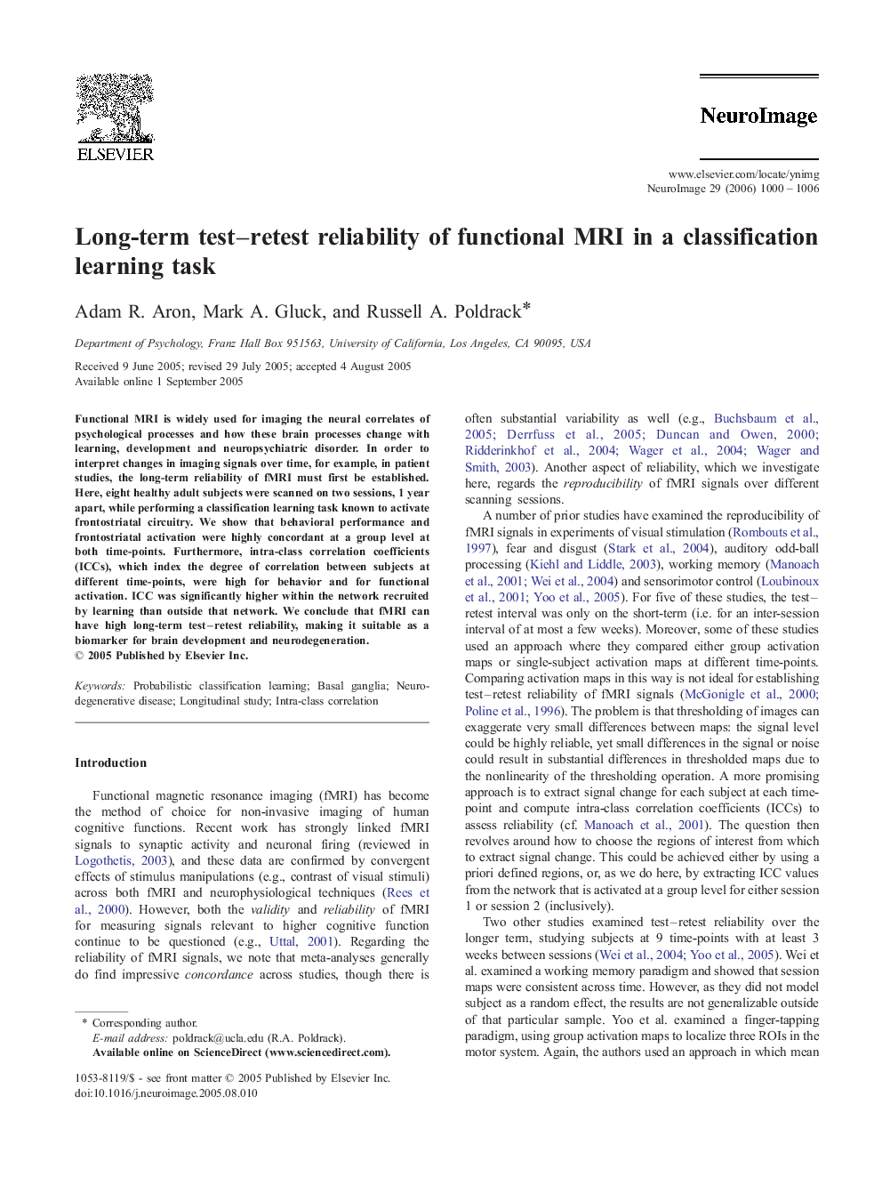 Long-term test–retest reliability of functional MRI in a classification learning task