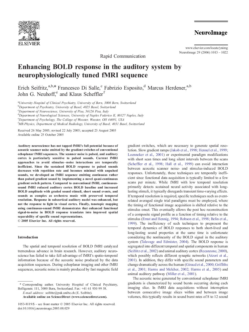 Enhancing BOLD response in the auditory system by neurophysiologically tuned fMRI sequence