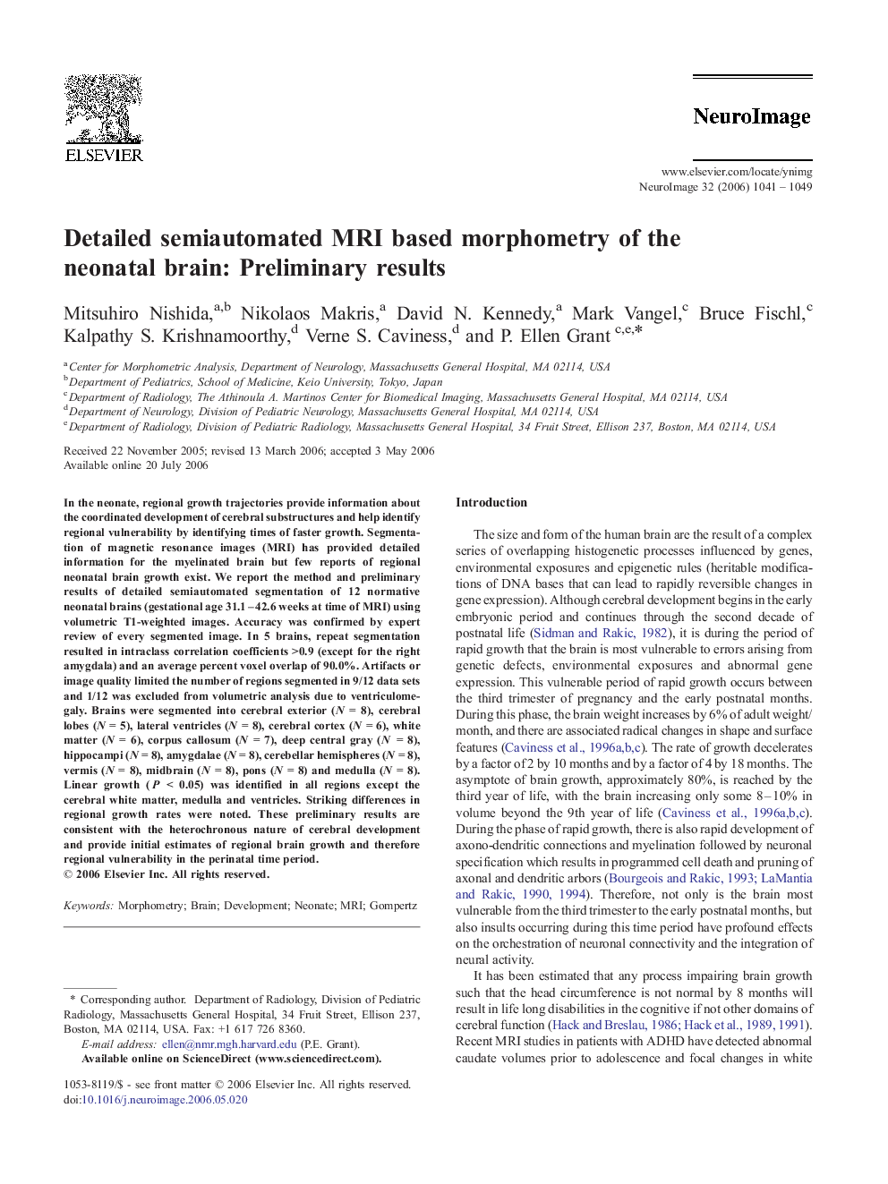 Detailed semiautomated MRI based morphometry of the neonatal brain: Preliminary results