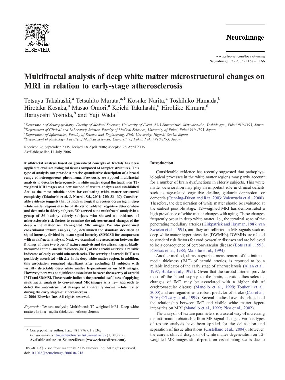 Multifractal analysis of deep white matter microstructural changes on MRI in relation to early-stage atherosclerosis