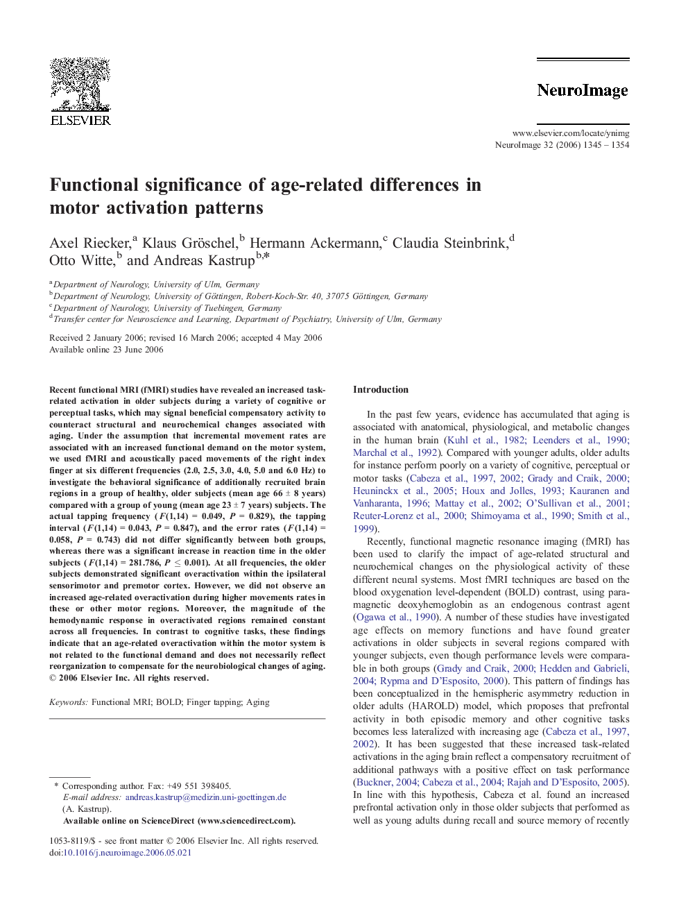 Functional significance of age-related differences in motor activation patterns