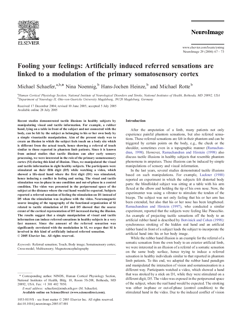 Fooling your feelings: Artificially induced referred sensations are linked to a modulation of the primary somatosensory cortex