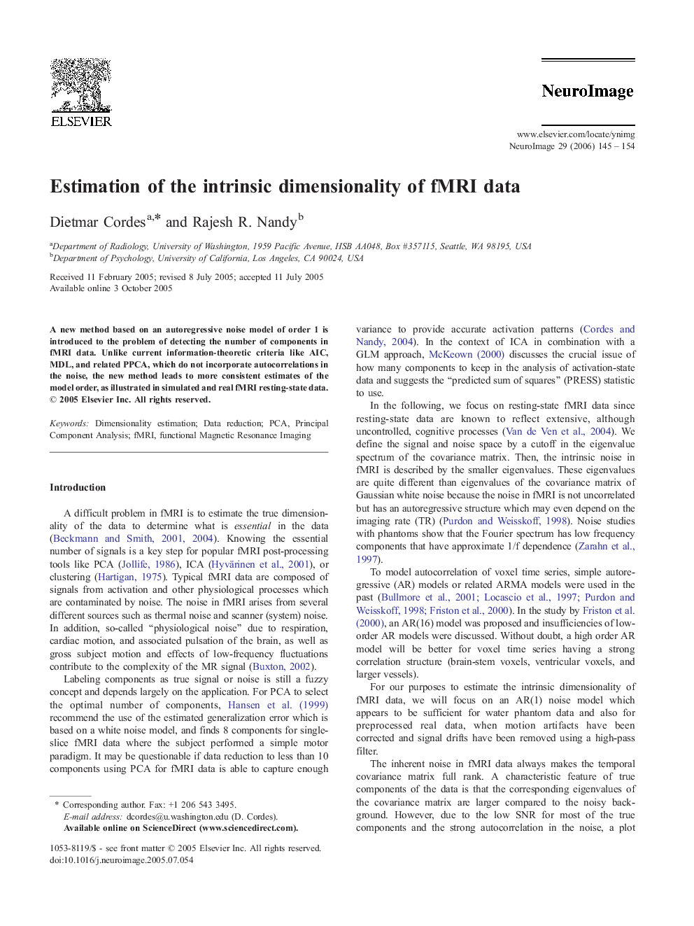 Estimation of the intrinsic dimensionality of fMRI data