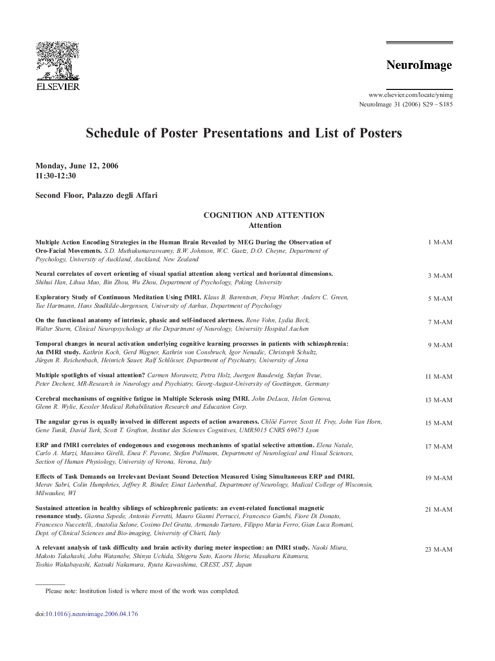 OHBM 2006 Program list of posters