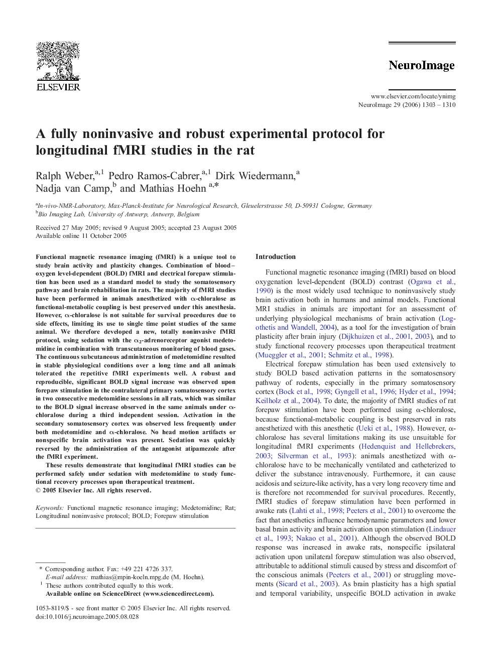 A fully noninvasive and robust experimental protocol for longitudinal fMRI studies in the rat