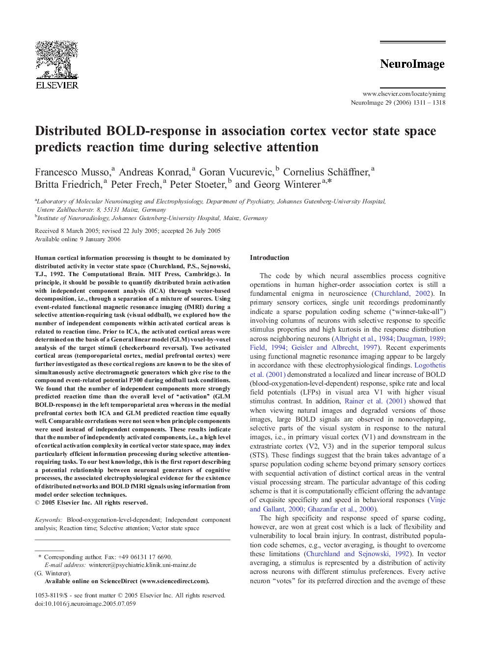 Distributed BOLD-response in association cortex vector state space predicts reaction time during selective attention