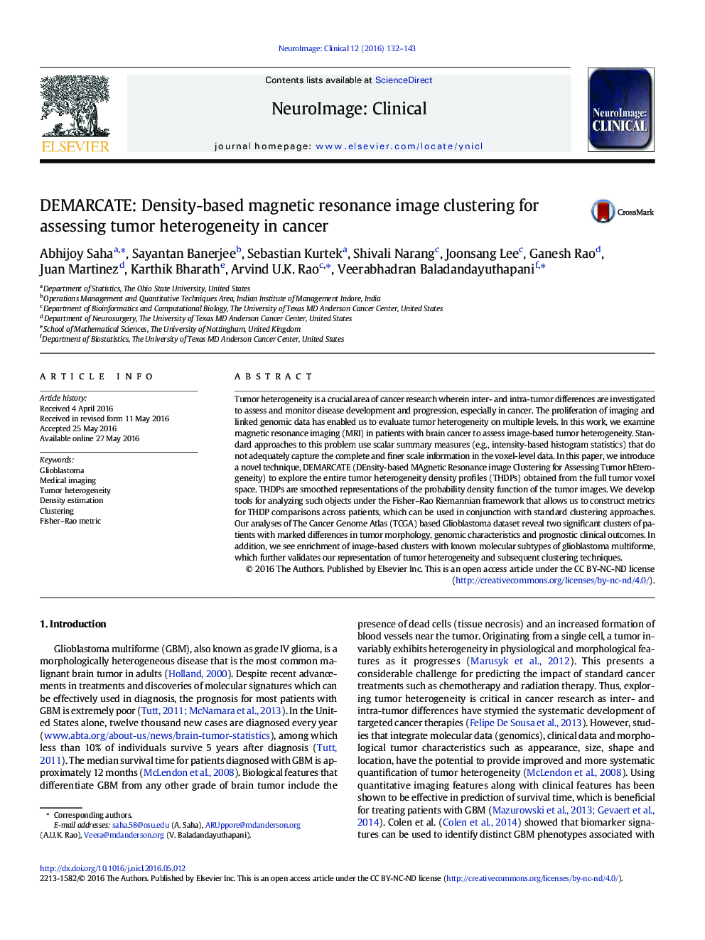 DEMARCATE: Density-based magnetic resonance image clustering for assessing tumor heterogeneity in cancer