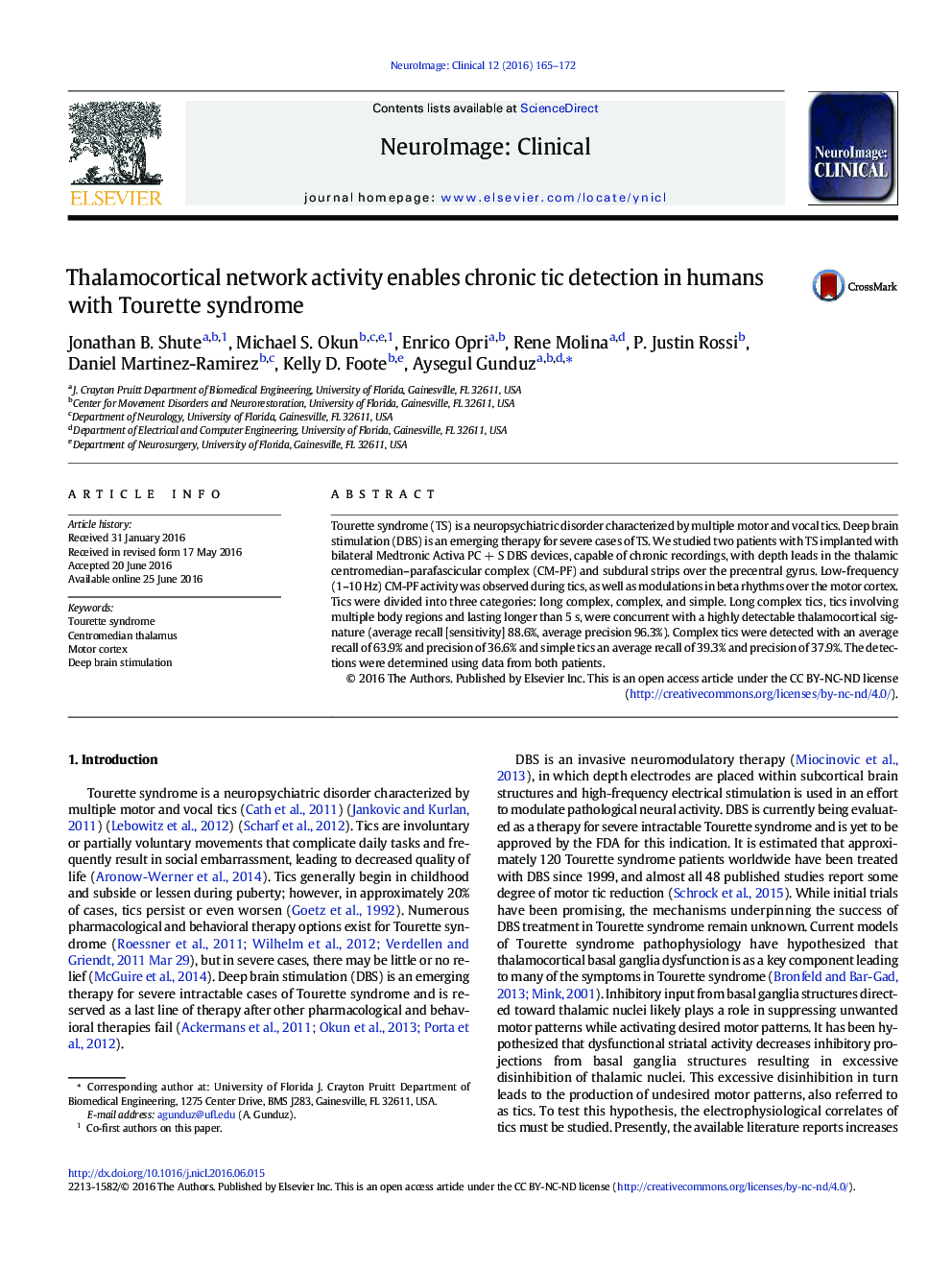 Thalamocortical network activity enables chronic tic detection in humans with Tourette syndrome