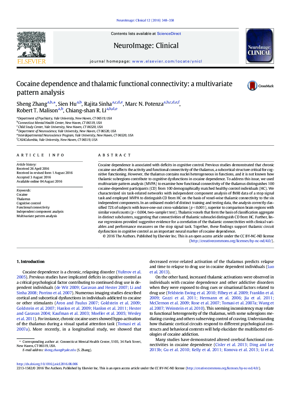 Cocaine dependence and thalamic functional connectivity: a multivariate pattern analysis