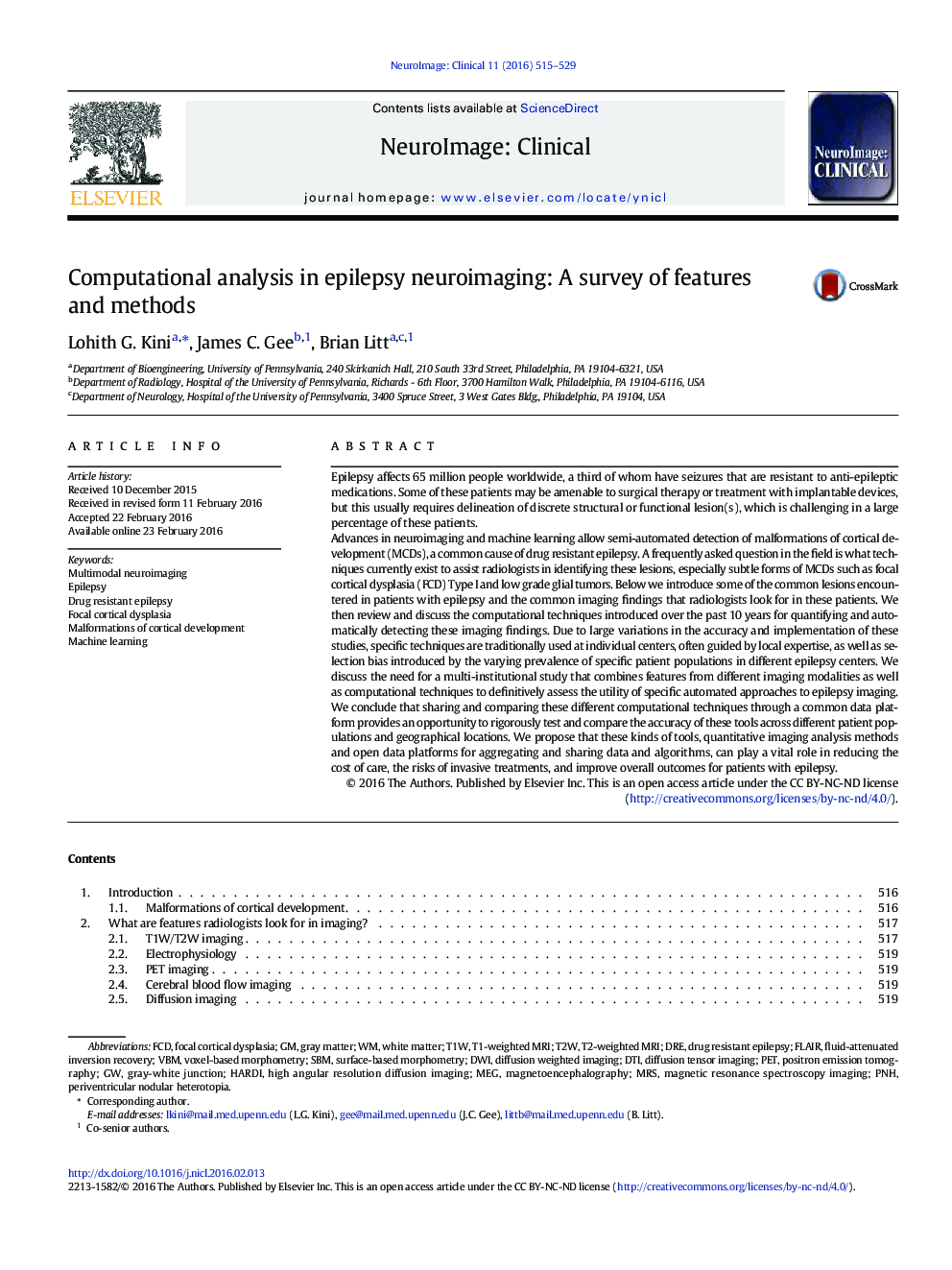 Computational analysis in epilepsy neuroimaging: A survey of features and methods