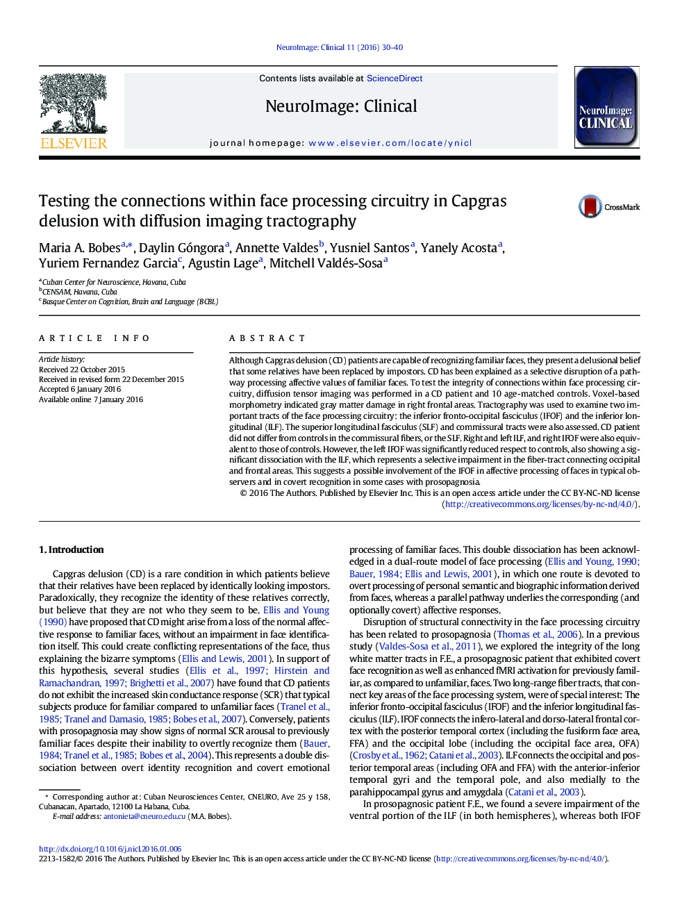 Testing the connections within face processing circuitry in Capgras delusion with diffusion imaging tractography