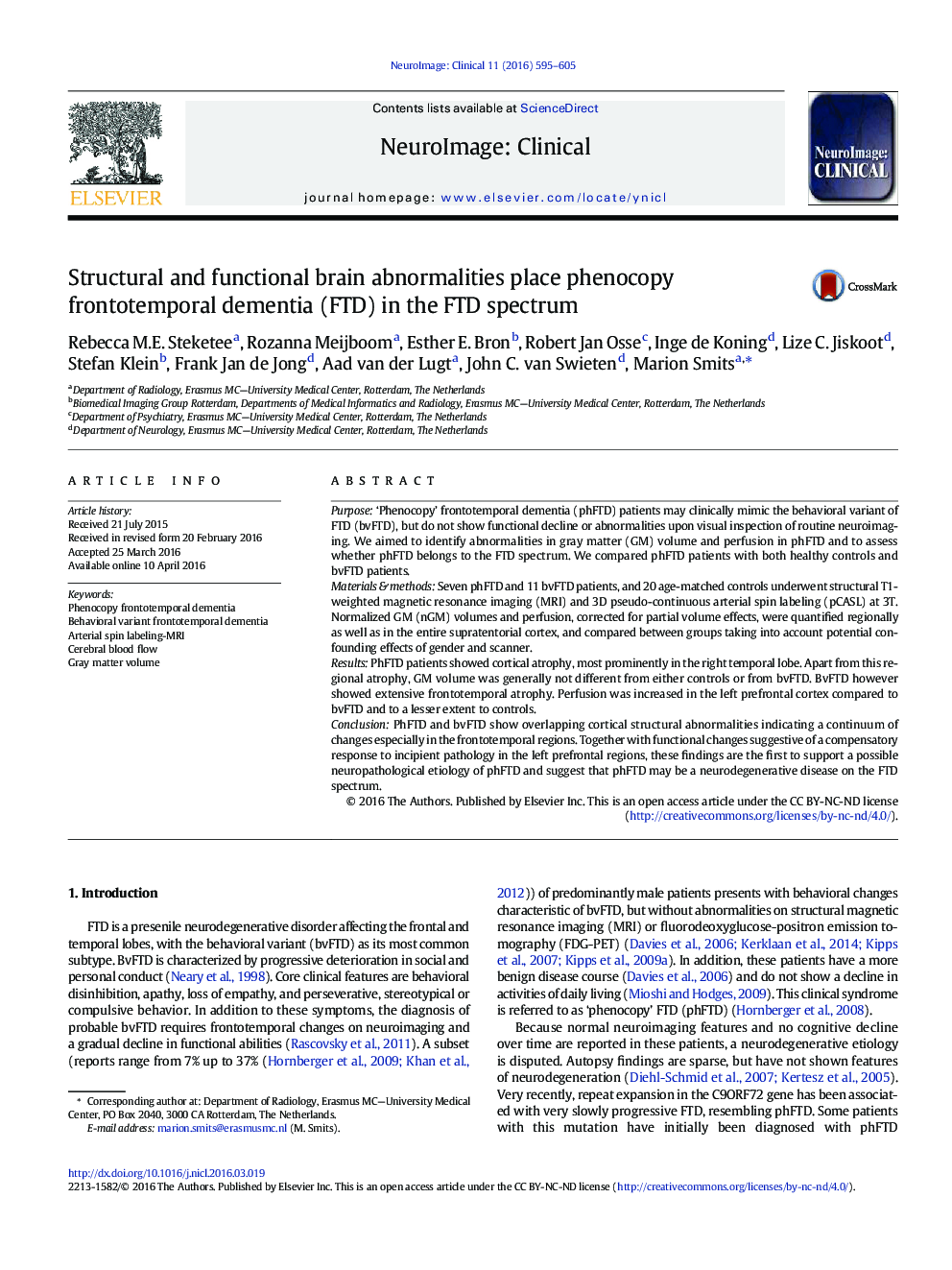 Structural and functional brain abnormalities place phenocopy frontotemporal dementia (FTD) in the FTD spectrum