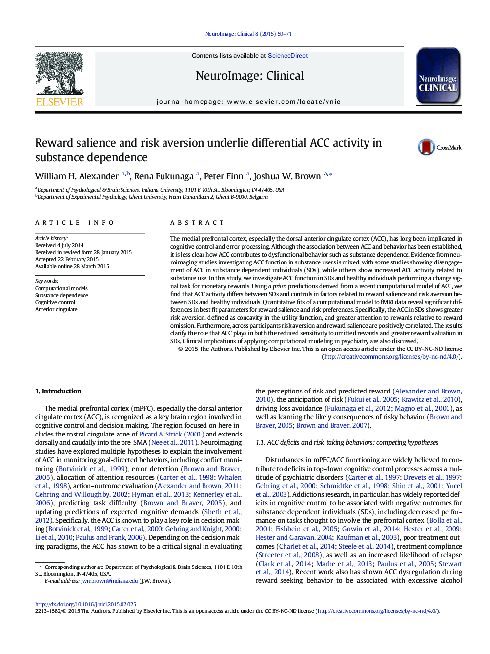 Reward salience and risk aversion underlie differential ACC activity in substance dependence