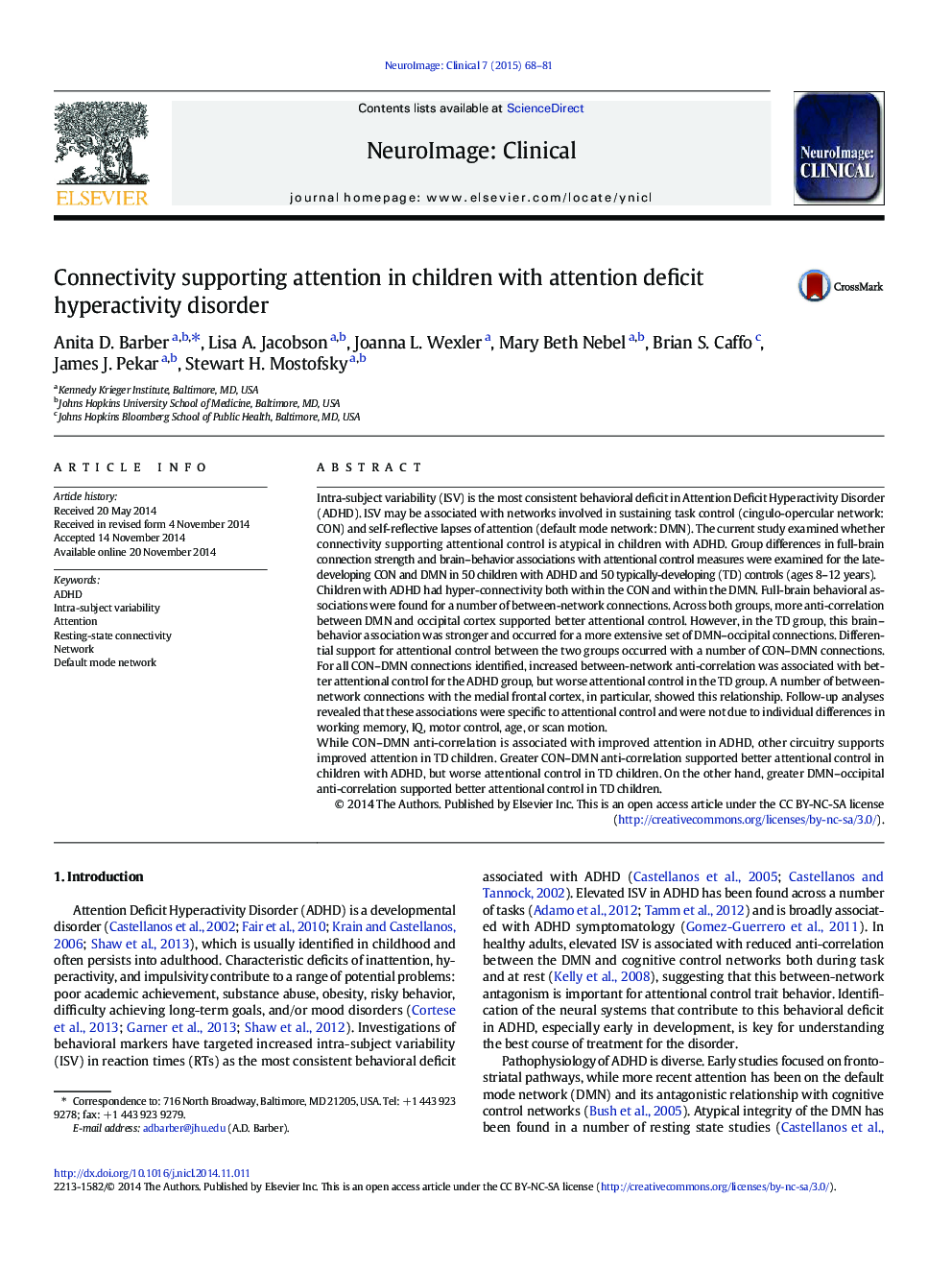 Connectivity supporting attention in children with attention deficit hyperactivity disorder