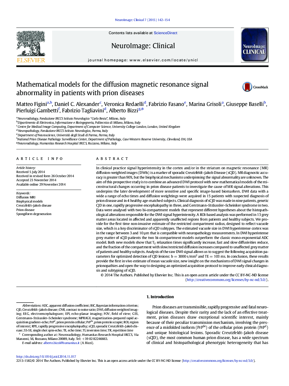 Mathematical models for the diffusion magnetic resonance signal abnormality in patients with prion diseases