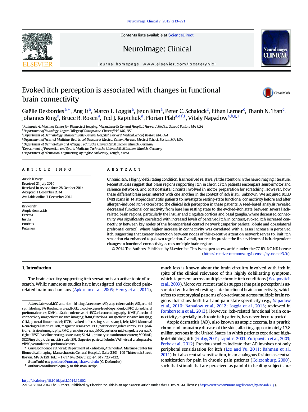 Evoked itch perception is associated with changes in functional brain connectivity