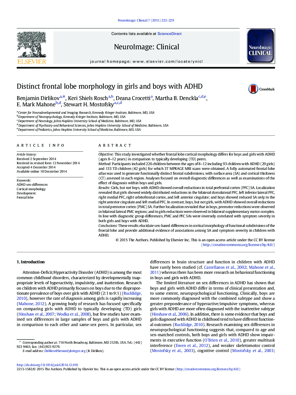 Distinct frontal lobe morphology in girls and boys with ADHD