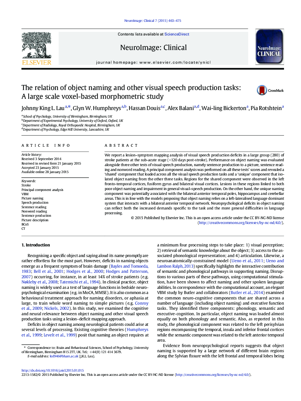 The relation of object naming and other visual speech production tasks:A large scale voxel-based morphometric study