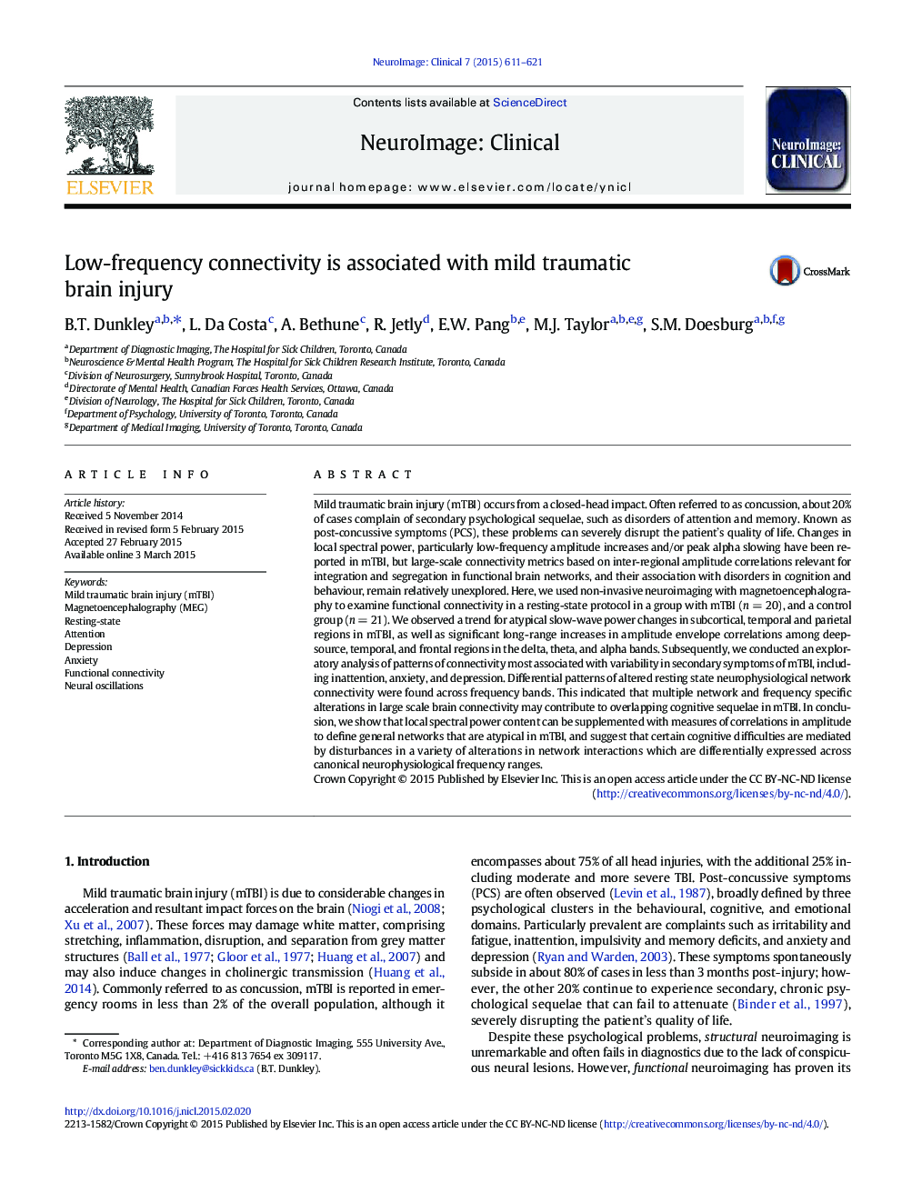 Low-frequency connectivity is associated with mild traumatic brain injury