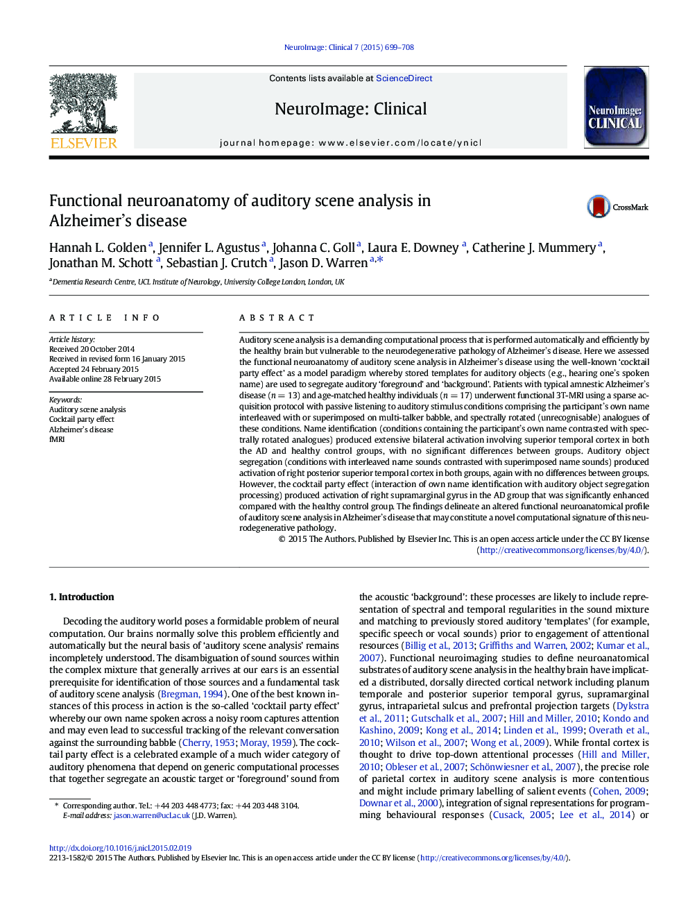 Functional neuroanatomy of auditory scene analysis in Alzheimer's disease