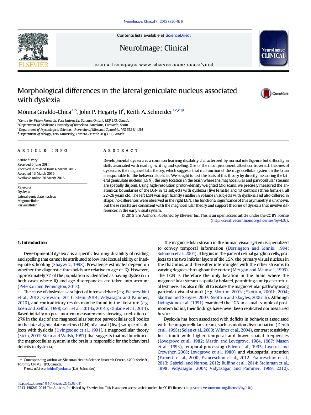 Morphological differences in the lateral geniculate nucleus associated with dyslexia